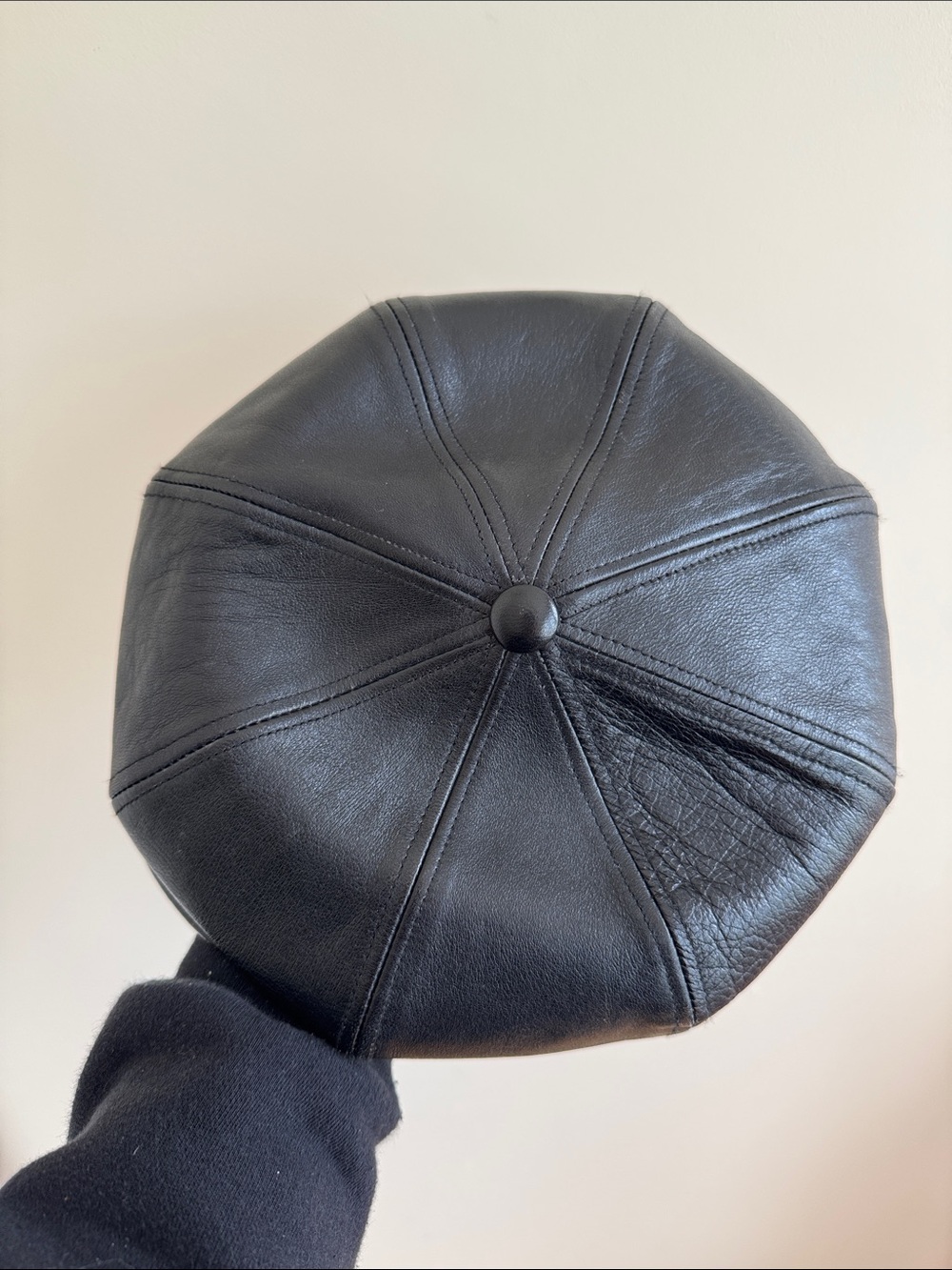 Black Leather Baker Boy Cap - Picture 5 of 5